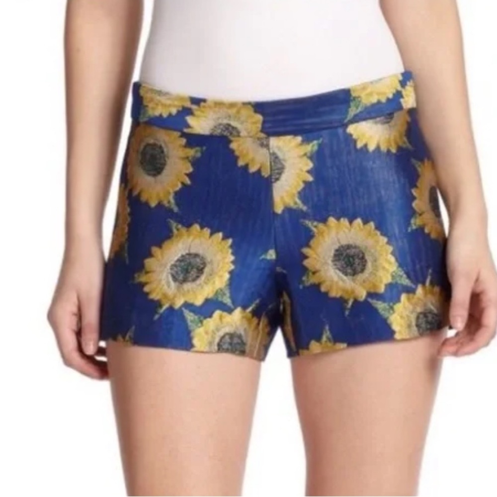 Alice & Olivia Blue and Yellow Sunflower Prints Shorts
